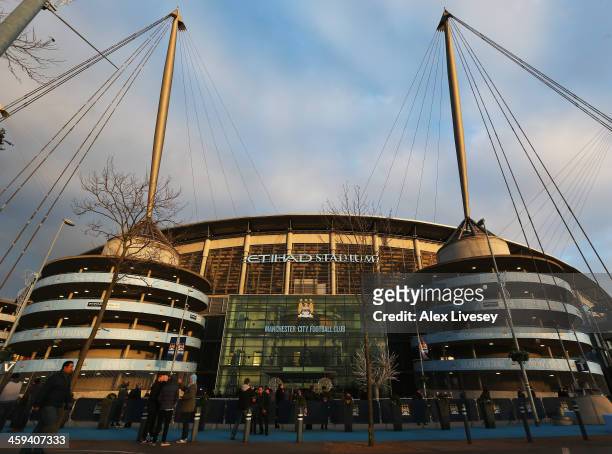 General view outside the ground prior to the Barclays Premier League match between Manchester City and Liverpool at Etihad Stadium on December 26,...