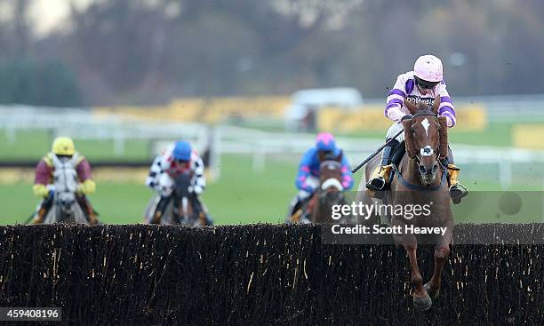 Silviniaco Conti ridden by Noel Fehily wins the Betfair Chase on November 22, 2014 in Haydock, England.