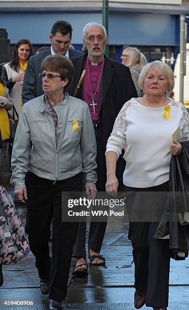 The Bishop of Manchester, The Rt Revd David Walker arrives with other mourners for a memorial service for murdered British aid worker Alan Henning at...