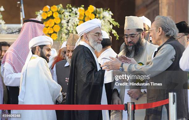 Shaban Ahmed Bukhari and his father Syed Ahmed Bukhari, Shahi Imam of Delhis Jama Masjid meeting with guests after his father anointed him as his...