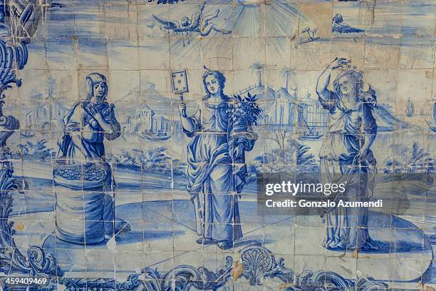 glazed tiles in pelourinho. - portuguese tiles foto e immagini stock