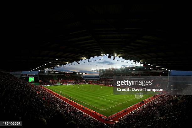 General View during the Barclays Premier League match between Stoke City and Burnley at the Britannia Stadium on November 22, 2014 in Stoke on Trent,...