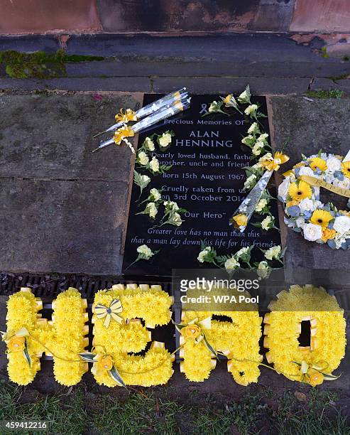 Memorial stone is unveiled in memory of murdered British aid worker Alan Henning at Eccles Parish Church on November 22, 2014 in Manchester, United...