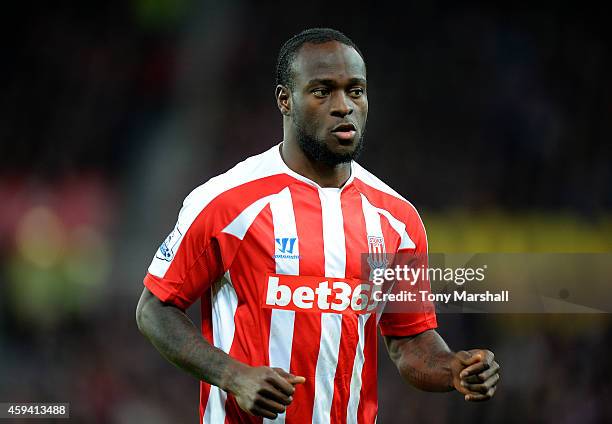 Victor Moses of Stoke City looks on during the Barclays Premier League match between Stoke City and Burnley at the Britannia Stadium on November 22,...