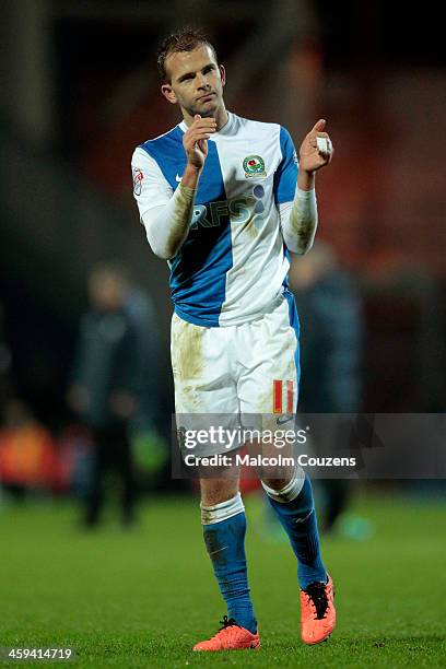 Jordan Rhodes of Blackburn Rovers reacts following the Sky Bet Championship match between Blackburn Rovers and Sheffield Wednesday at Ewood Park on...