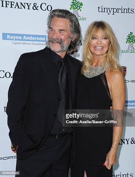 Actors Kurt Russell and Goldie Hawn arrive at the 2014 Baby2Baby Gala presented by Tiffany & Co. Honoring Kate Hudson at The Book Bindery on November...