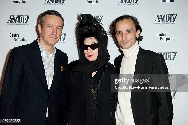 Dries Van Noten, Diane Pernet and Serge Carreira attend the ASVOFF 7 : Day 2 at Beaubourg on November 22, 2014 in Paris, France.