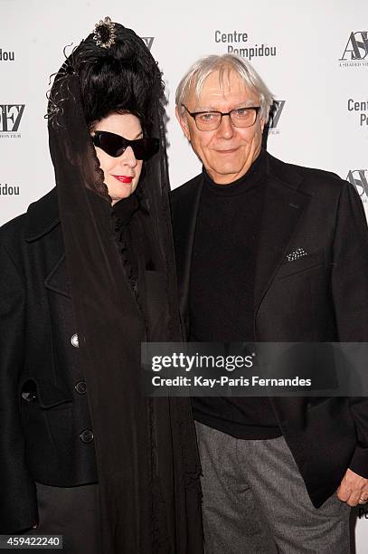 Diane Pernet and Milo Manara attend the ASVOFF 7 : Day 2 at Beaubourg on November 22, 2014 in Paris, France.