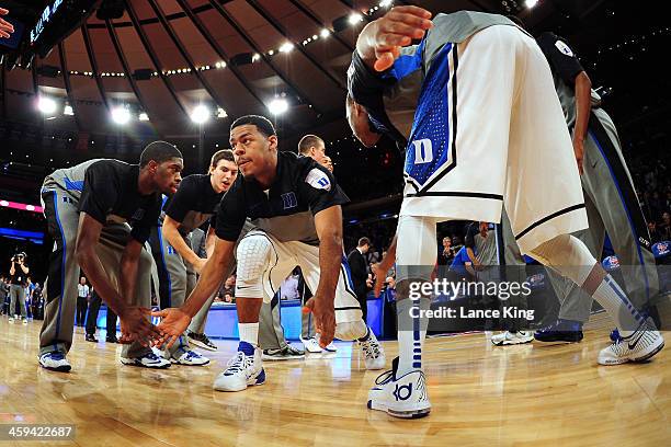 Quinn Cook of the Duke Blue Devils is introduced against the UCLA Bruins during the CARQUEST Auto Parts Classic at Madison Square Garden on December...