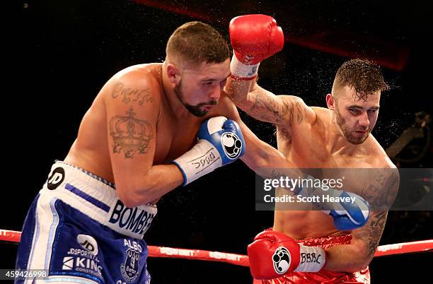 Tony Bellew in action with Nathan Cleverly during their Eliminator for the WBO World Cruiserqweight Championship at Liverpool Echo Arena on November...