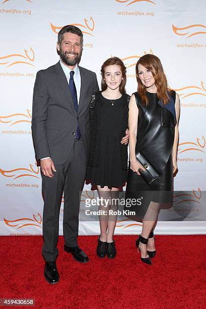 Bart Freundlich, Liv Freundlich and Julianne Moore attend "2014 A Funny Thing Happened On The Way To Cure Parkinson's" event at The Waldorf=Astoria...