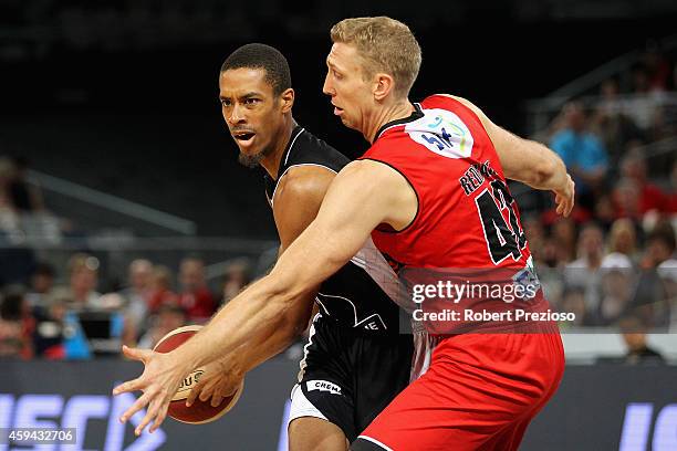 Stephen Dennis of Melbourne drives to the basket during the round seven NBL match between Melbourne United and the Perth Wildcats at Hisense Arena on...