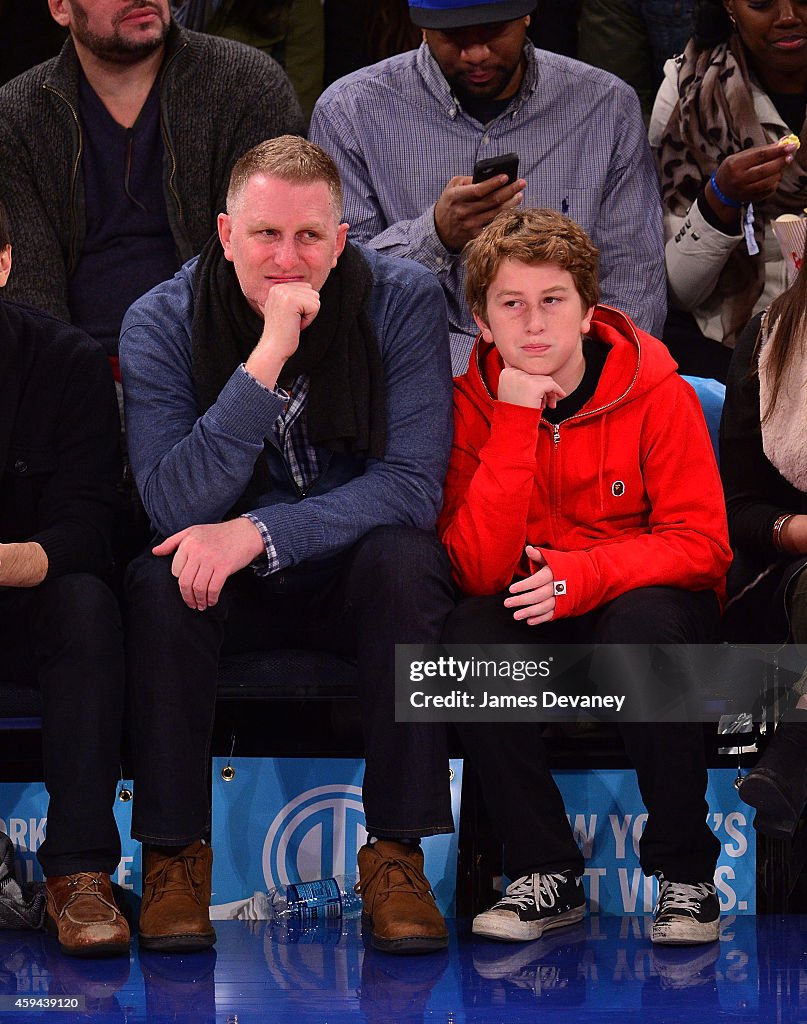 Celebrities Attend The Philadelphia 76ers Vs New York Knicks Game - November 22, 2014