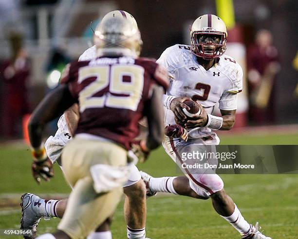 Quarterback Tyler Murphy of the Boston College Eagles on a running play during the game against the third-ranked Florida State Seminoles at Doak...