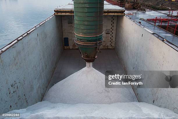 The Amsterdam registered 'Willeke' is loaded with Potash product at the potash facility at Tees Docks on November 20, 2014 in Tees Docks, United...