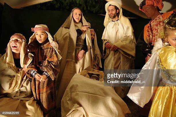 christmas with nativity scene - passion play stock pictures, royalty-free photos & images
