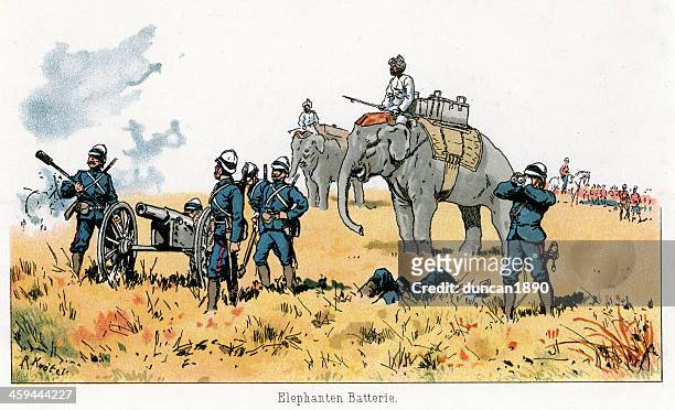 stockillustraties, clipart, cartoons en iconen met british empire military - elephant artillery - britse cultuur