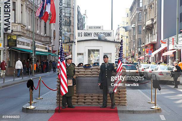 checkpoint charlie in berlin - checkpoint charlie stock pictures, royalty-free photos & images