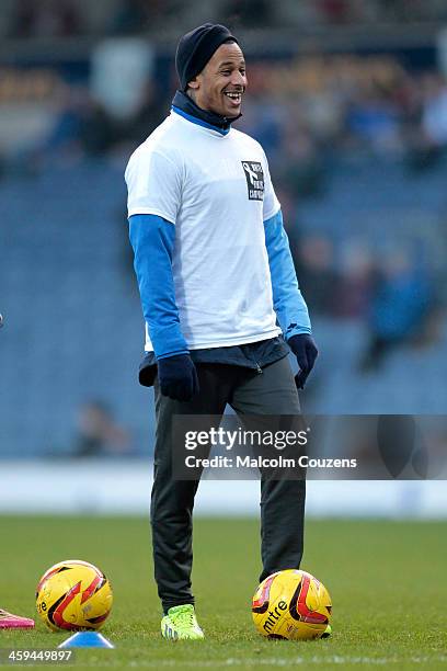 Campbell of Blackburn Rovers warms up before the Sky Bet Championship match between Blackburn Rovers and Sheffield Wednesday at Ewood Park on...