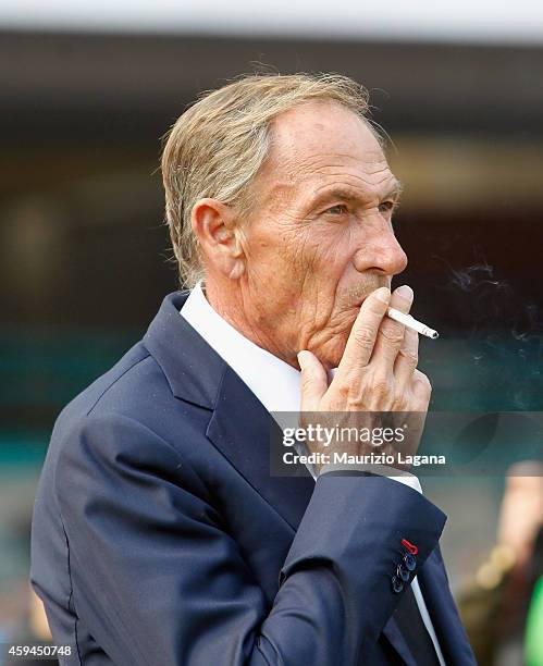 Head coach of Cagliari Zdenek Zeman during the Serie A match between SSC Napoli and Cagliari Calcio at Stadio San Paolo on November 23, 2014 in...