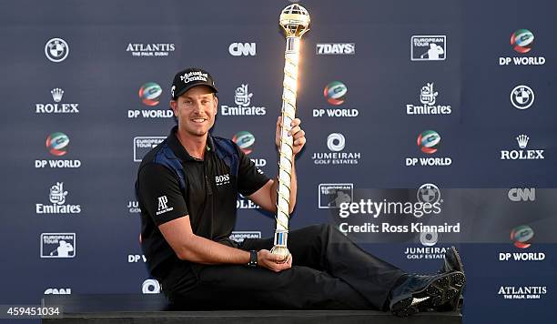 Henrik Stenson of Sweden with the DP World Tour Championship trophy after the final round of the DP World Tour Championship at Jumeirah Golf Estates...