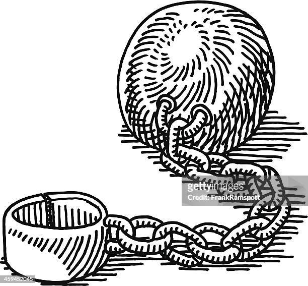 ball and chain drawing - ball and chain stock illustrations