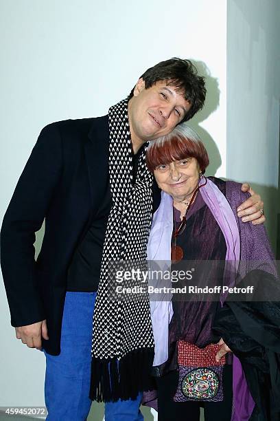 Contemporary artist Adel Abdessemed and Agnes Varda attend a closing party and a private view in honor of the 'Solo' exhibition by Adel Abdessemed at...