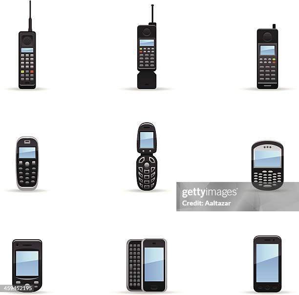 ilustrações, clipart, desenhos animados e ícones de cor ícones de telefone celular evolução - teclado ergonômico