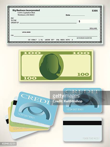 stockillustraties, clipart, cartoons en iconen met us currency - pay check, dollar bill, credit card - paycheck