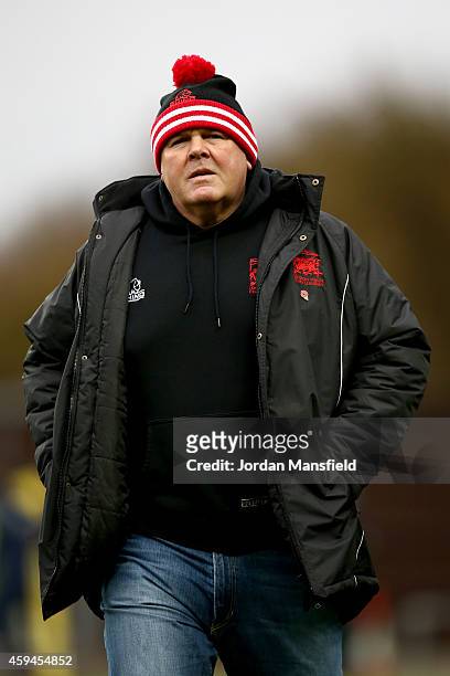 London Welsh head coach Justin Burnell looks on ahead of the Aviva Premiership match between London Welsh and Leicester Tigers at Kassam Stadium on...