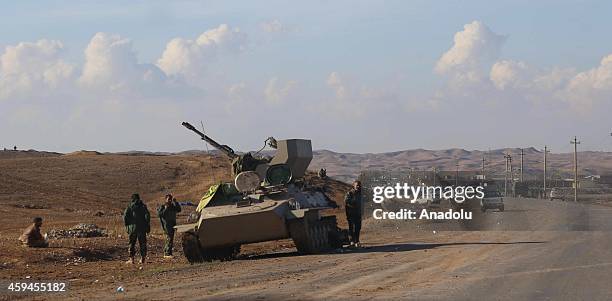 Peshmerga forces are seen near Jalawla town of Diyala Governorate during an operation carried out to take the town's control from the Islamic State...