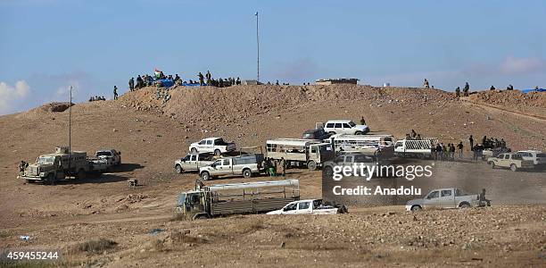 Peshmerga forces are seen near Jalawla town of Diyala Governorate during an operation carried out to take the town's control from the Islamic State...