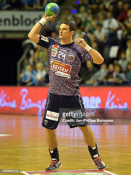 Bartlomiej Jaszka of Fuechse Berlin during the game between Fuechse Berlin and HBC Nantes on november 23, 2014 in Berlin, Germany.