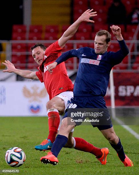Oleg Vlasov of Mordovia Saransk in action during the Russian Premier League football match between Spartak Moscow v Mordovia Saransk in Moscow,...