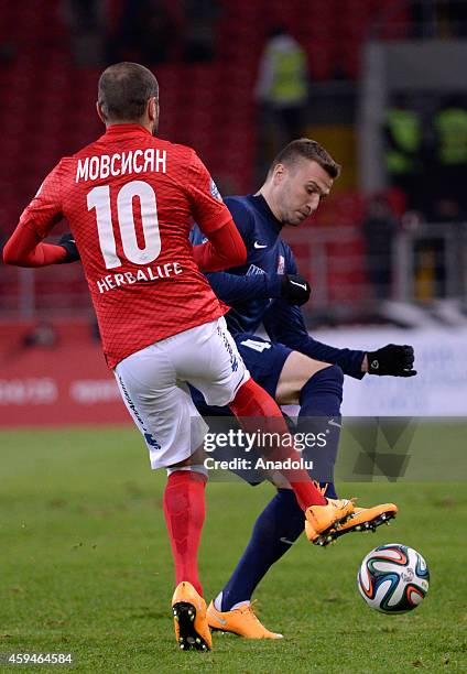 Yura Movsisyan of Spartak Moscow in action during the Russian Premier League football match between Spartak Moscow v Mordovia Saransk in Moscow,...