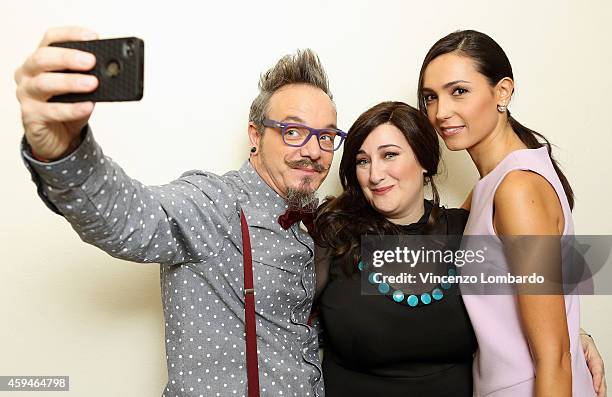 Corrado Nuzzo, Maria Di Biase and Caterina Balivo attend the 'Quelli Che Il Calcio' Tv Show on November 23, 2014 in Milan, Italy.