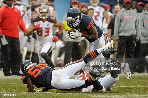 Strong safety Ryan Mundy of the Chicago Bears intercepts the football intended for running back Charles Sims of the Tampa Bay Buccaneers in the third...