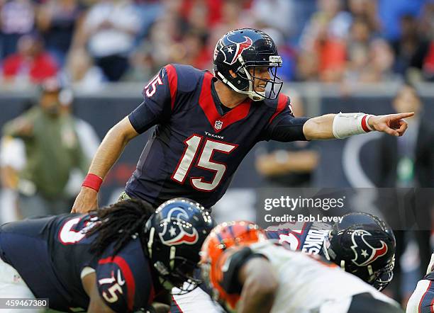 Ryan Mallett of the Houston Texans during second half action against the Cincinnati Bengals at NRG Stadium on November 23, 2014 in Houston, Texas.