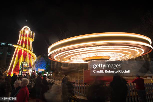 General view of Helter Skelter and Carousel in St Andrews Square during Light Night, the event that celebrates the inauguration of Christmas Time in...