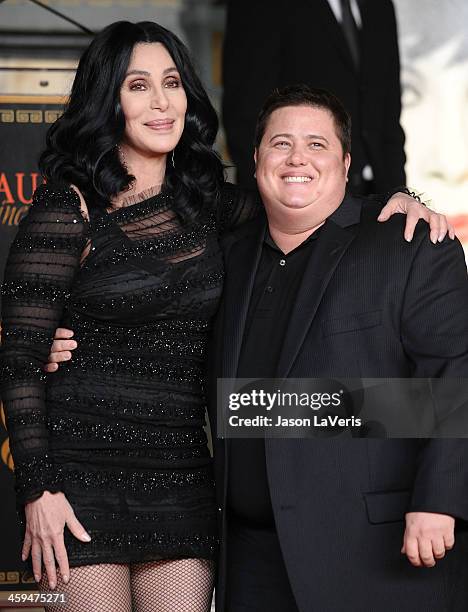 Cher and Chaz Bono attend Cher's hand and footprint ceremony at Grauman's Chinese Theatre on November 18, 2010 in Hollywood, California.