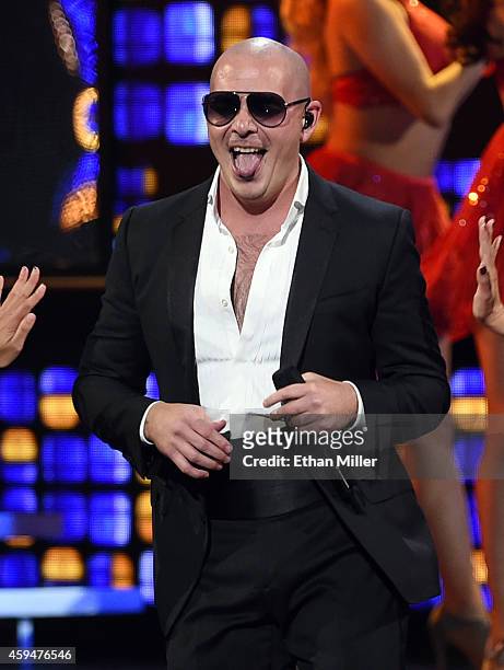 Recording artist Pitbull performs during the 15th annual Latin GRAMMY Awards at the MGM Grand Garden Arena on November 20, 2014 in Las Vegas, Nevada.