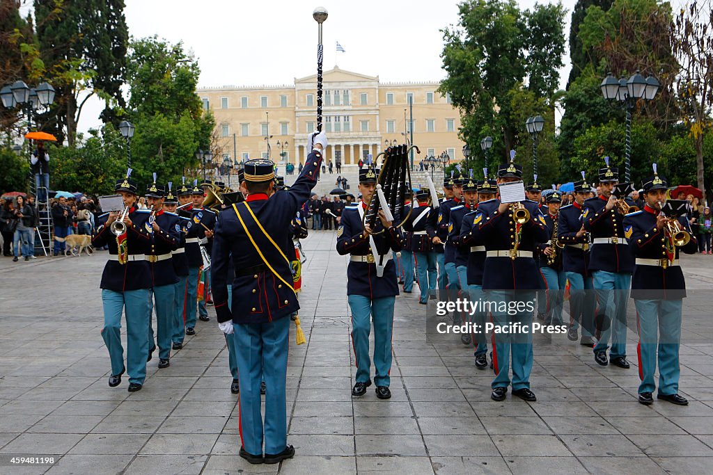 The Hellenic Army Band performs at the Military Tattoo on...