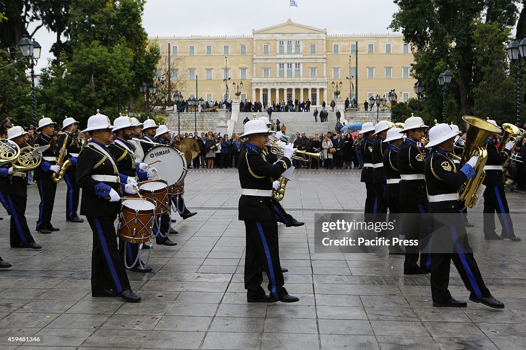 The Hellenic Navy Band performs at the Military Tattoo on...