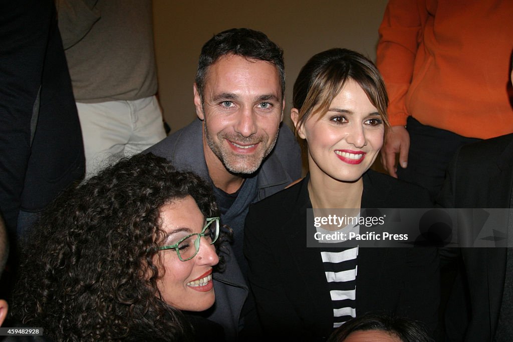 Raoul Bova and Paola Cortellesi their fans in Naples during...
