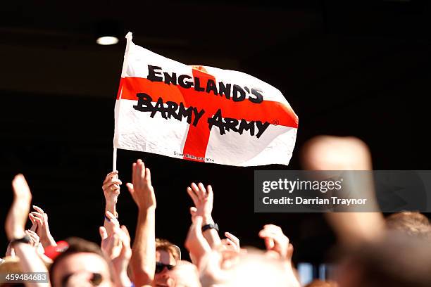 The Barmy Army cheer during day two of the Fourth Ashes Test Match between Australia and England at Melbourne Cricket Ground on December 27, 2013 in...