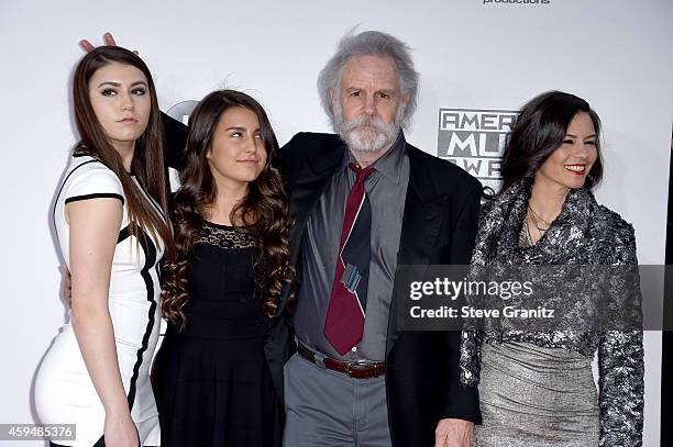 Musician Bob Weir of the Grateful Dead with Monet Weir, Chloe Weir and Natascha Weir attend the 2014 American Music Awards at Nokia Theatre L.A. Live...