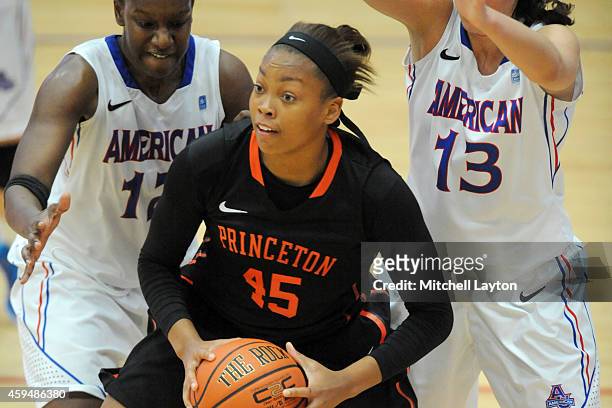 Leslie Robinson of the Princeton Tigers with the ball during a women's college basketball game against the American University Eagles at Bender Arena...