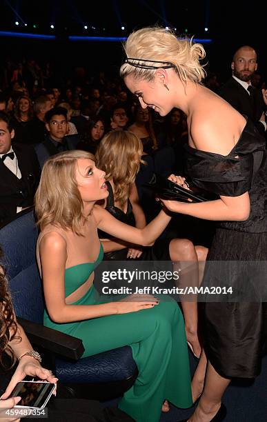 Singer Taylor Swift and actress Dianna Agron attend the 2014 American Music Awards at Nokia Theatre L.A. Live on November 23, 2014 in Los Angeles,...