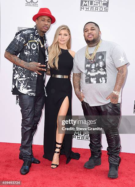 Recording artist YG, singer Fergie and DJ Mustard attend the 2014 American Music Awards at Nokia Theatre L.A. Live on November 23, 2014 in Los...