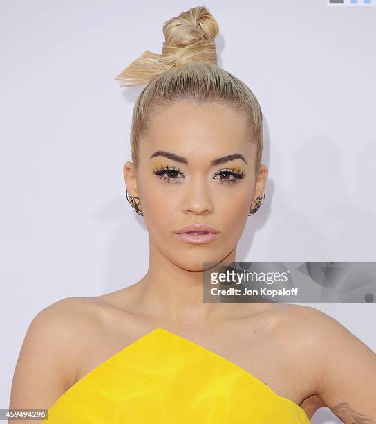 Singer Rita Ora arrives at the 2014 American Music Awards at Nokia Theatre L.A. Live on November 23, 2014 in Los Angeles, California.